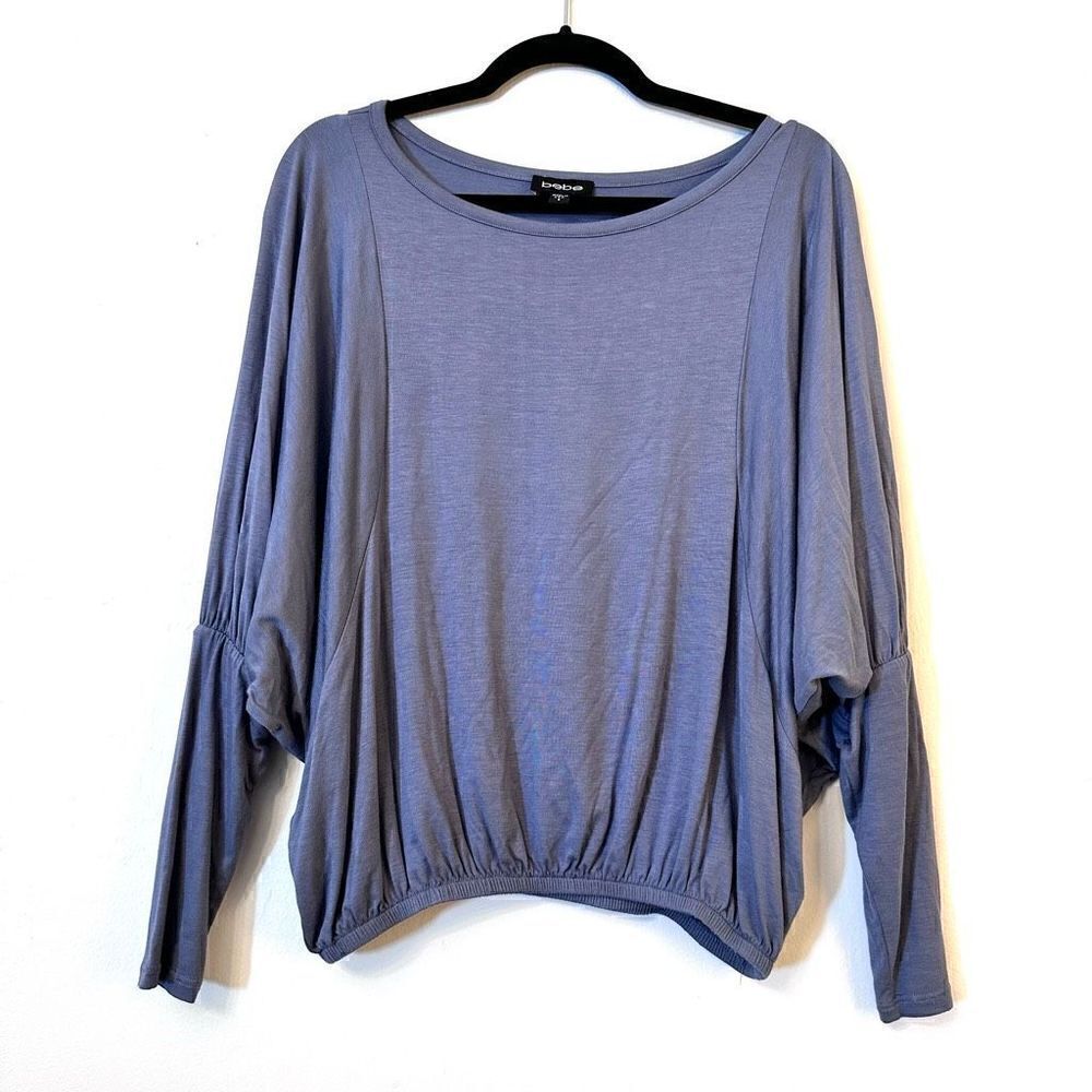 Bebe Scoop Neck Dolman Drop Shoulder Stretch Long Sleeve Top Purple Size Small